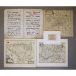 Antiquarisches 16./17./18. Jh.: Pergament- Antiphonar, großes Doppelblatt & 4 altkolorierte Karten 