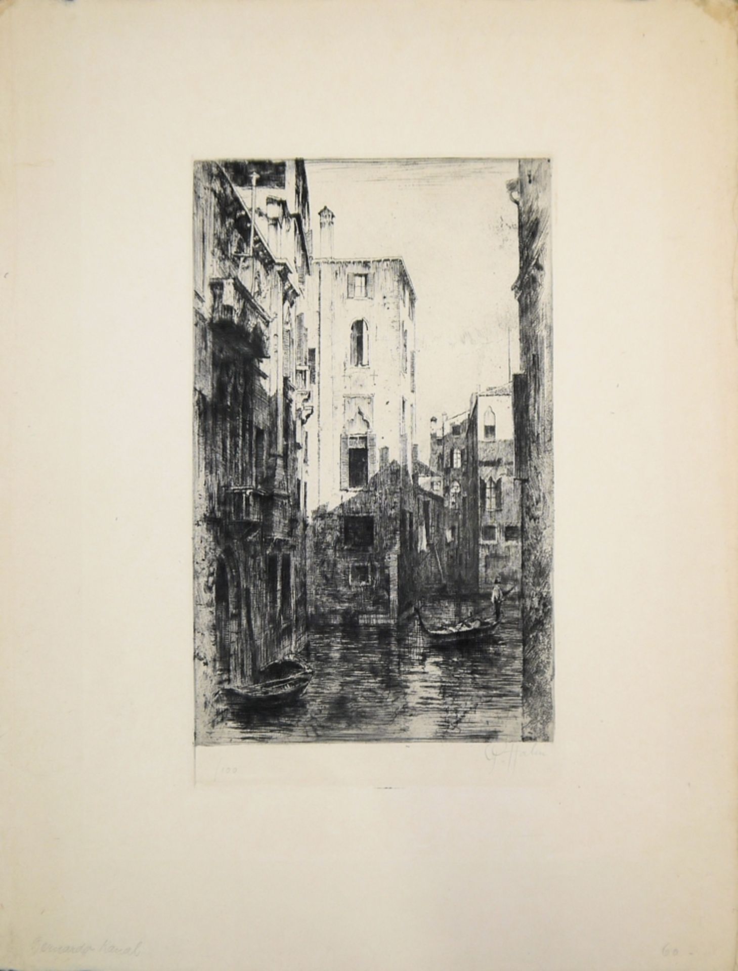 Peter von Halm, "Bernardo Kanal", Venedig, signierte Radierung