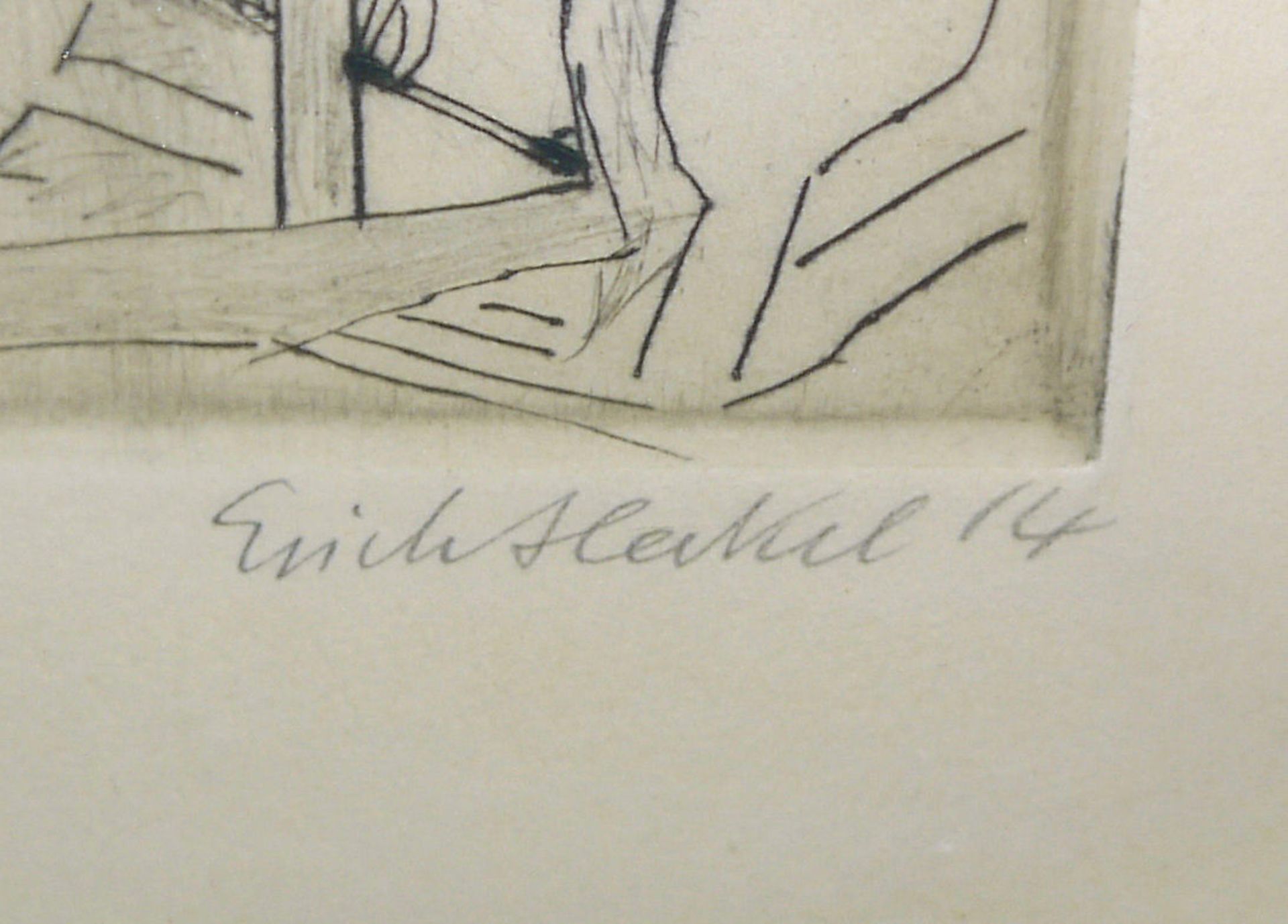 Erich Heckel, Bootsbauer, signierte Radierung von 1914, gerahmt - Bild 2 aus 2