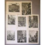 William Hogarth, 8 Kupferstiche: 4er Serie "The four times of the day", 1738 / 2 Blatt "First and s