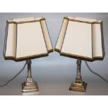 Paar Tischlampen mit Silber-Leuchter-Füßen, M & R Ltd., Sheffield 1920