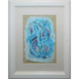 Theo Volvekamp, Abstrakte Komposition, Deckfarben (Gouache) von 1987, gerahmt