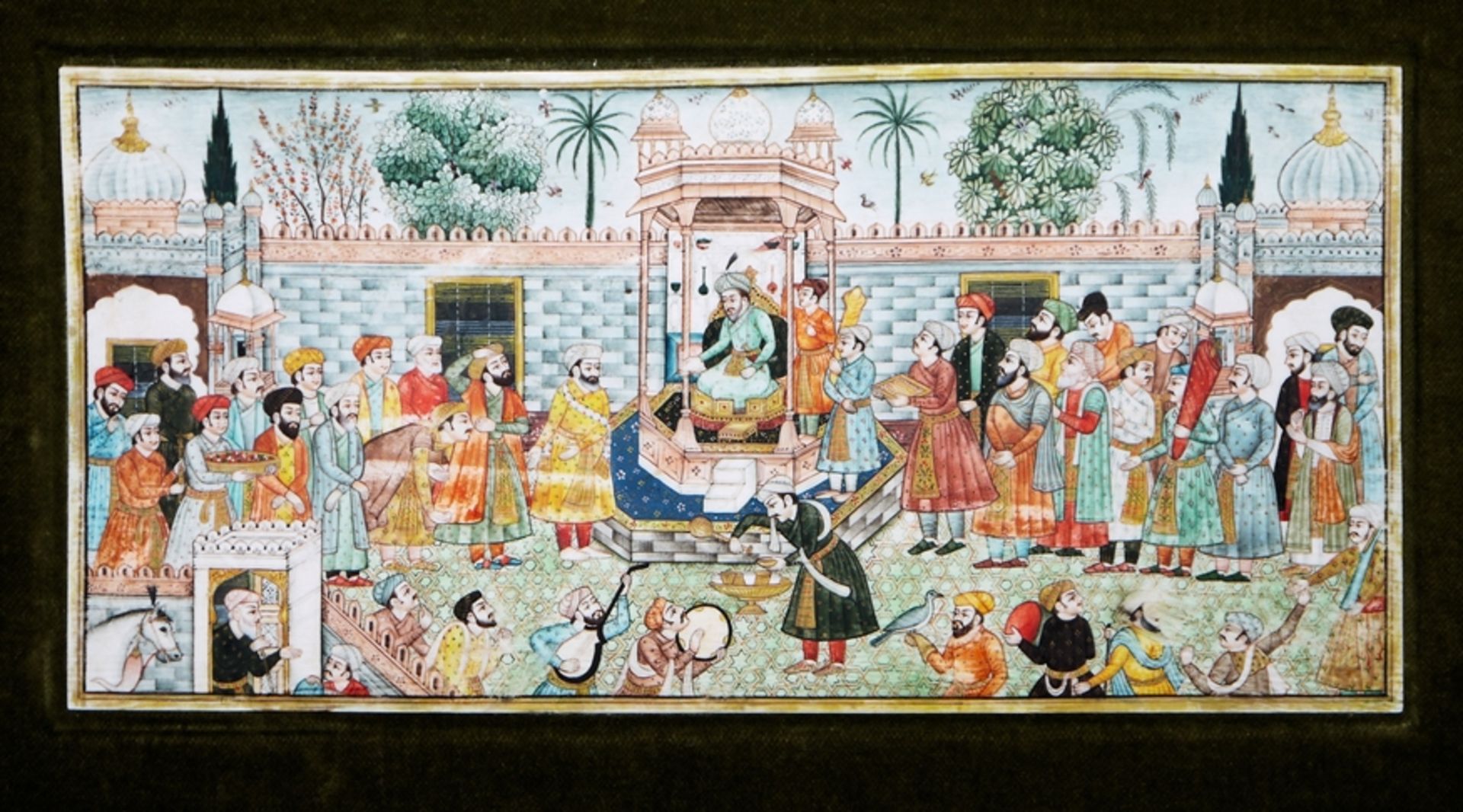 Durbar-Szene eines Herrschers, Miniaturmalerei im Moghul-Stil, Indien 20. Jh. - Bild 2 aus 2