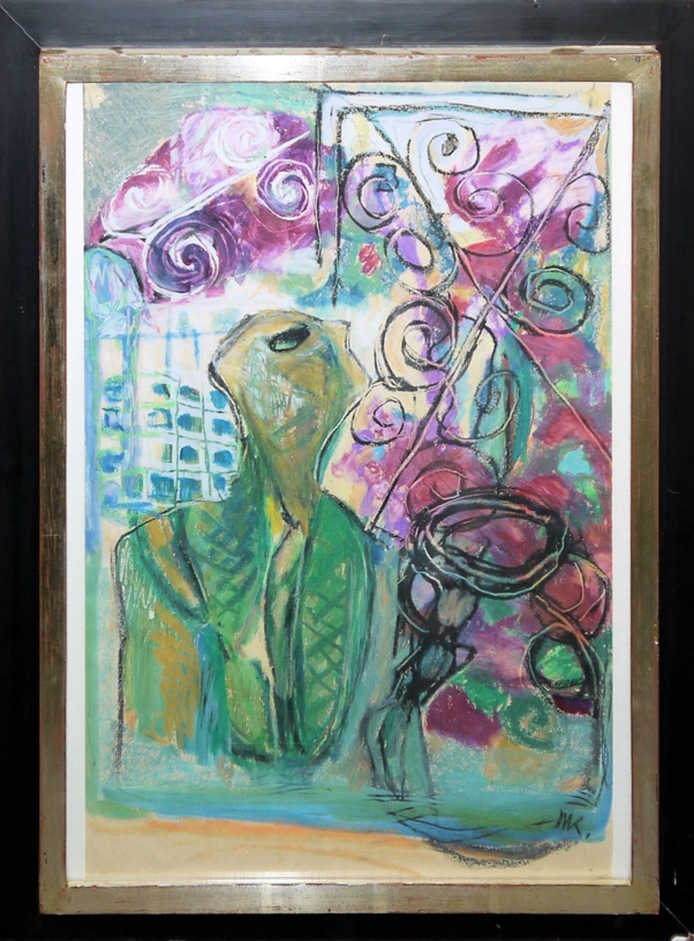 Marlise Klock, "Schilfblumen", Gouache & "Auf dem Balkon", Mischtechnik, gerahmt - Bild 5 aus 6