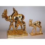 Else Bach, Rehkitz und Rehpaar, 2 blattvergoldete Skulpturen, Unikatcharakter