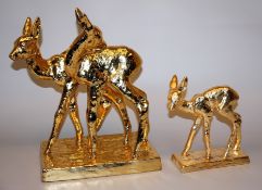 Else Bach, Rehkitz und Rehpaar, 2 blattvergoldete Skulpturen, Unikatcharakter