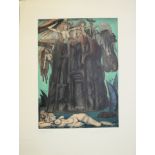 Ernst Fuchs, Das Gefängnis des Ikarus, signierte Farbaquatinta-Radierung von 1975