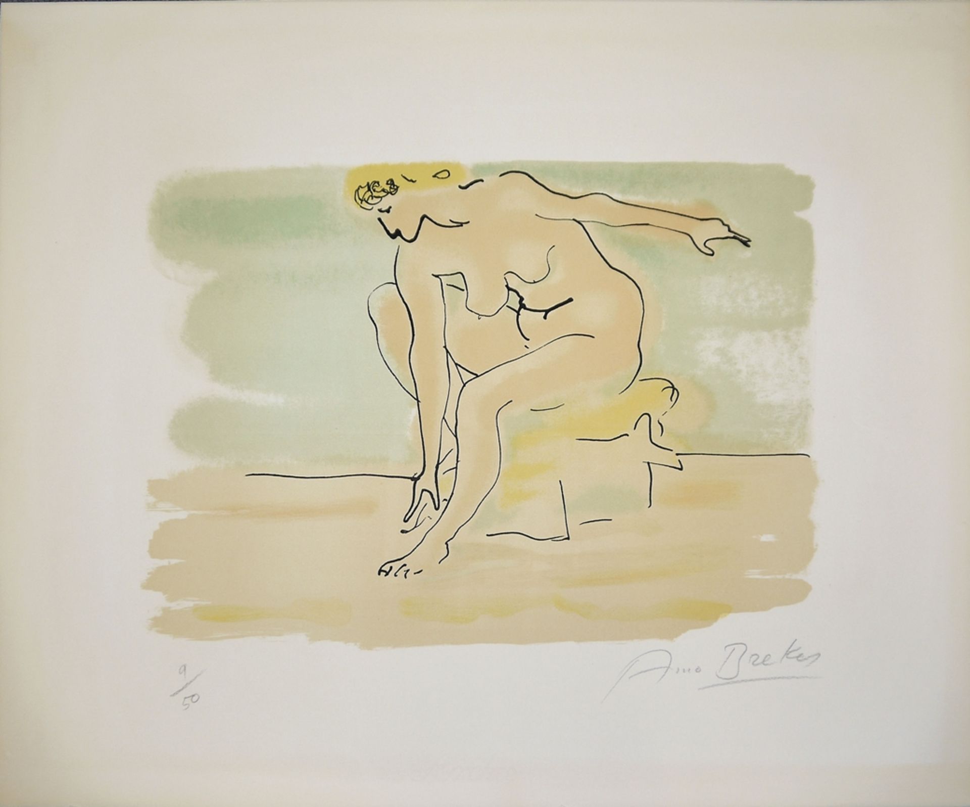 Arno Breker, Weiblicher Akt, signierte Farblithographie