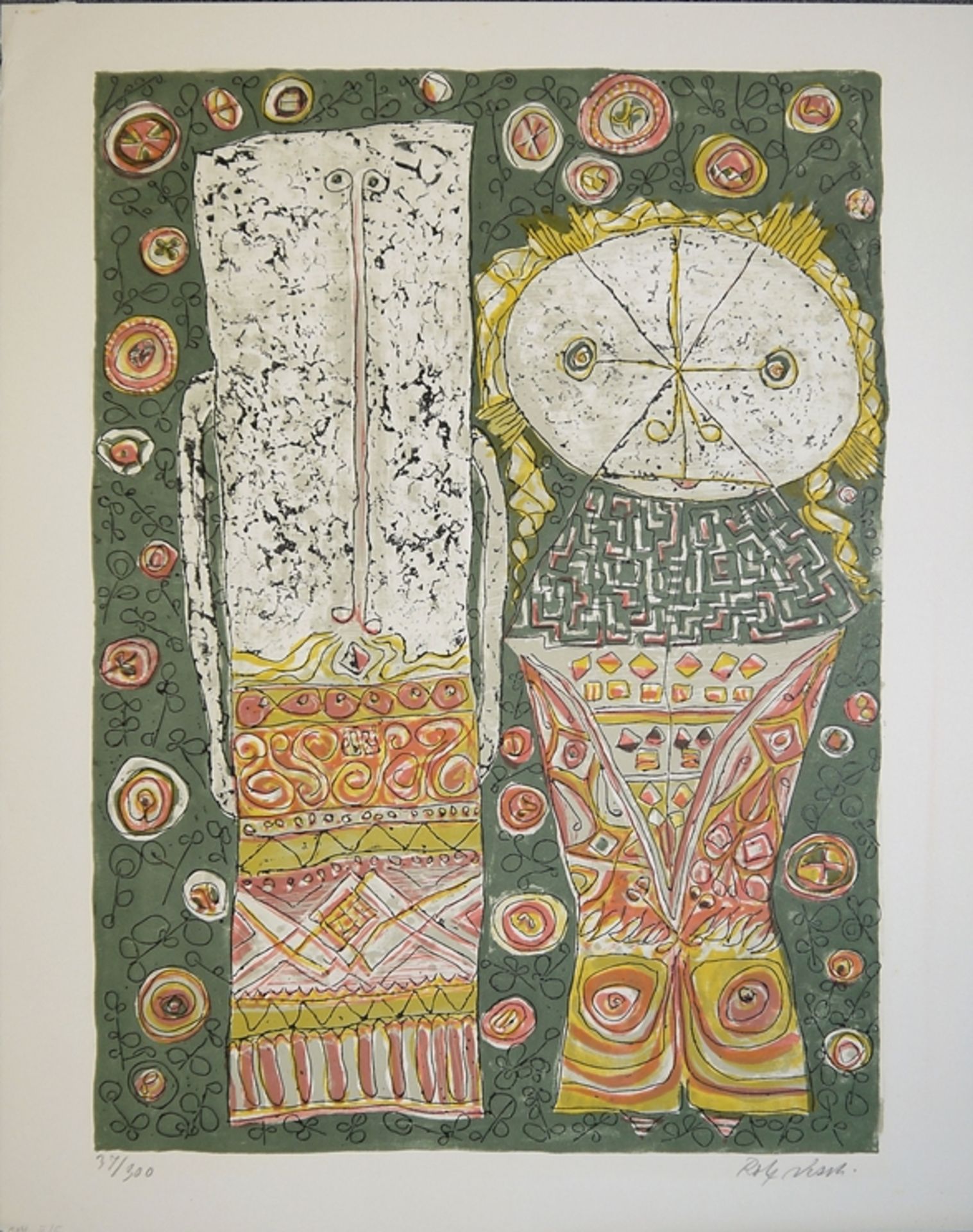 Rolf Nesch, Er und Sie, signierter Metalldruck mit Farblithographie von 1960