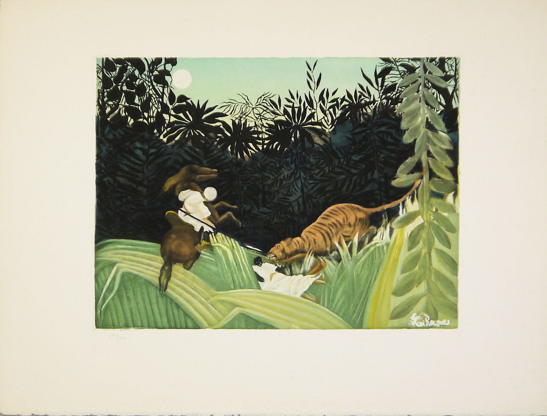 Jacques Villon, "La chasse aux tigres", Farbaquatinta-Radierung von 1924