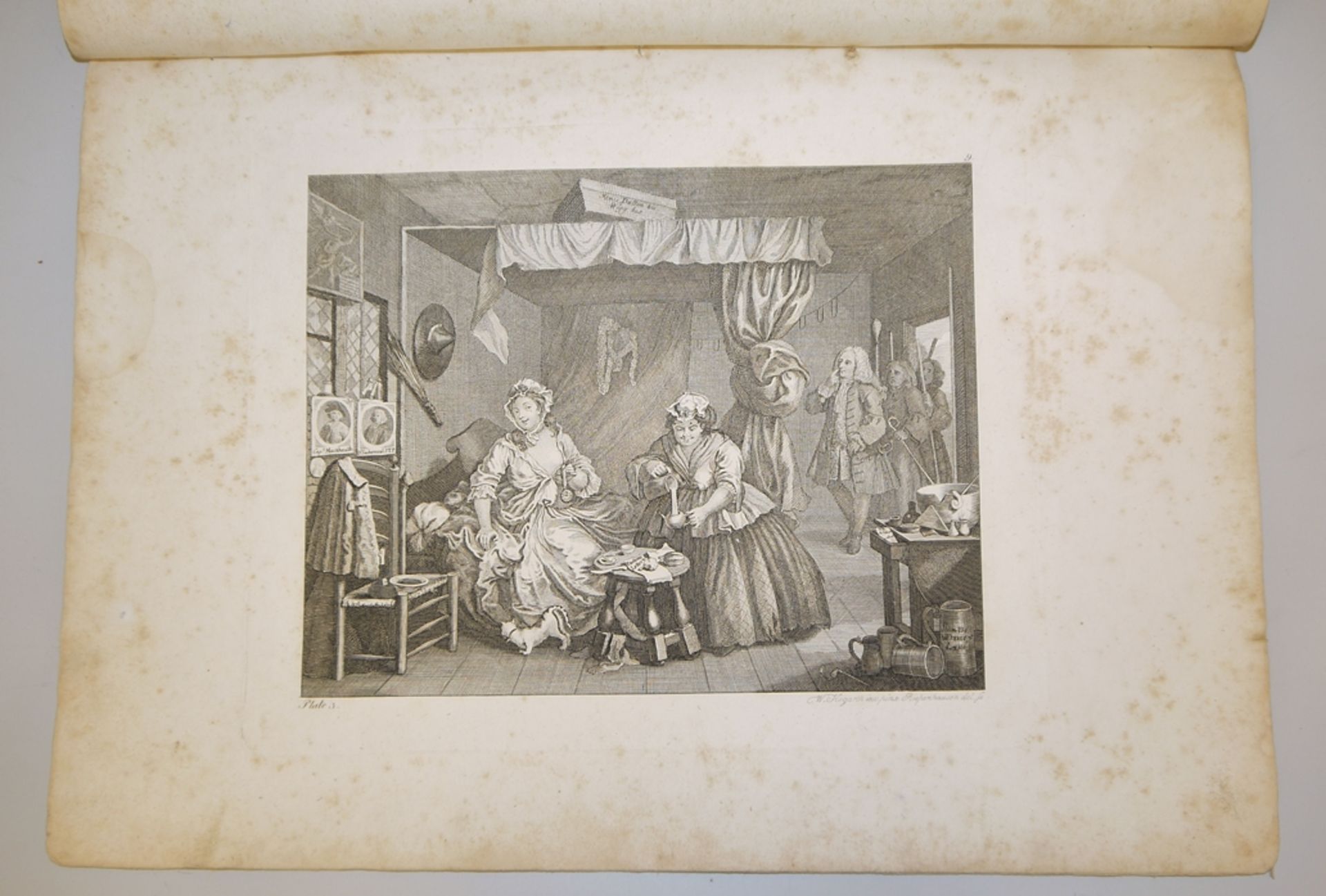 William Hogarth , "A Harlott's Progress" (Der Werdegang einer Hure), 1732, Folge von 6 Kupferstiche - Bild 3 aus 7