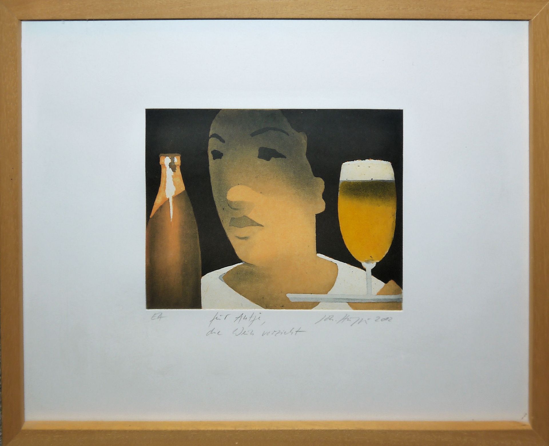 Johannes Hüppi, Kellnerin mit Bier, 2 signierte Farbaquatinta-Radierungen von 2000/02, ansprechend  - Bild 3 aus 3