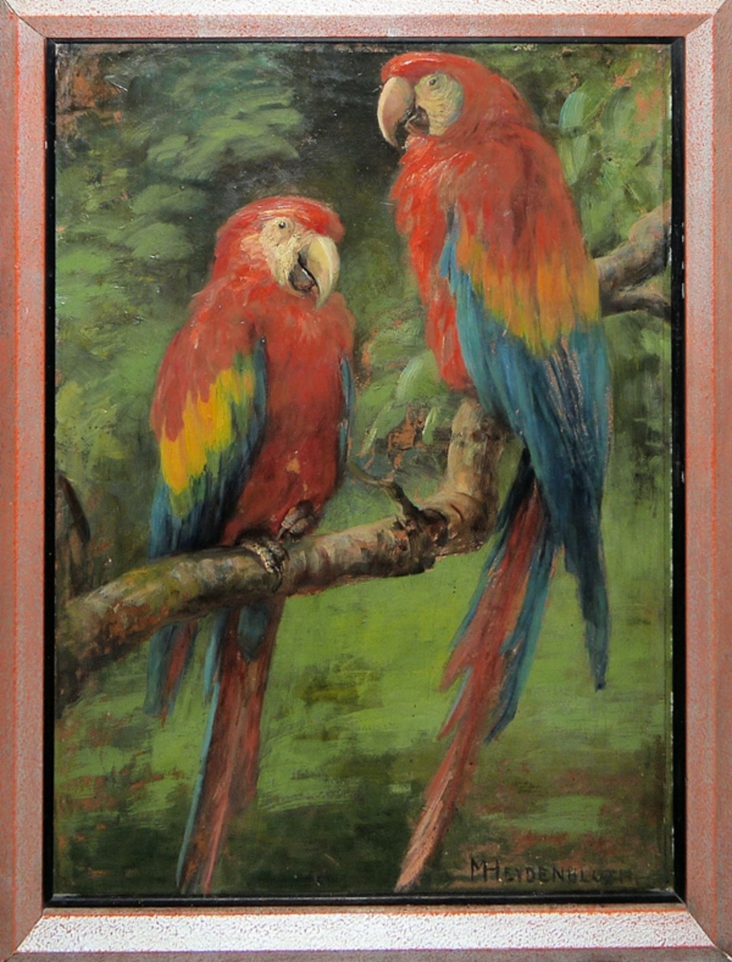 Martha Heydenbluth, "Roter Ara", Ölgemälde, Leipzig um 1915/20, alt gerahmt