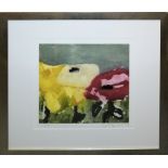 Klaus Fußmann, Blumen, große Farbradierung von 2003, gerahmt