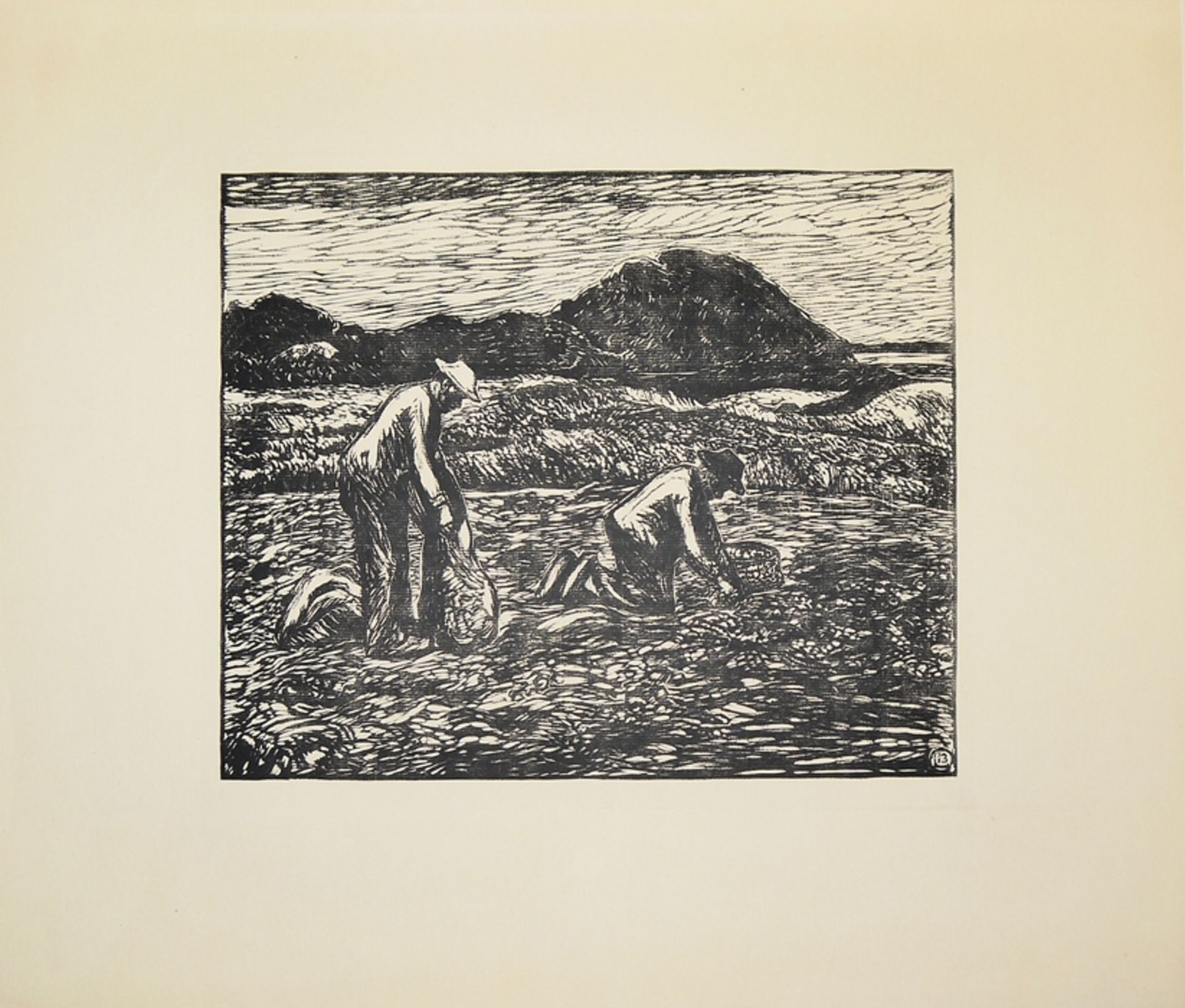 Erich Fraaß und Wilhelm Laage, Bauer bei der Feldarbeit, Lithographie mit Pastell und zwei Holzschn - Bild 4 aus 4