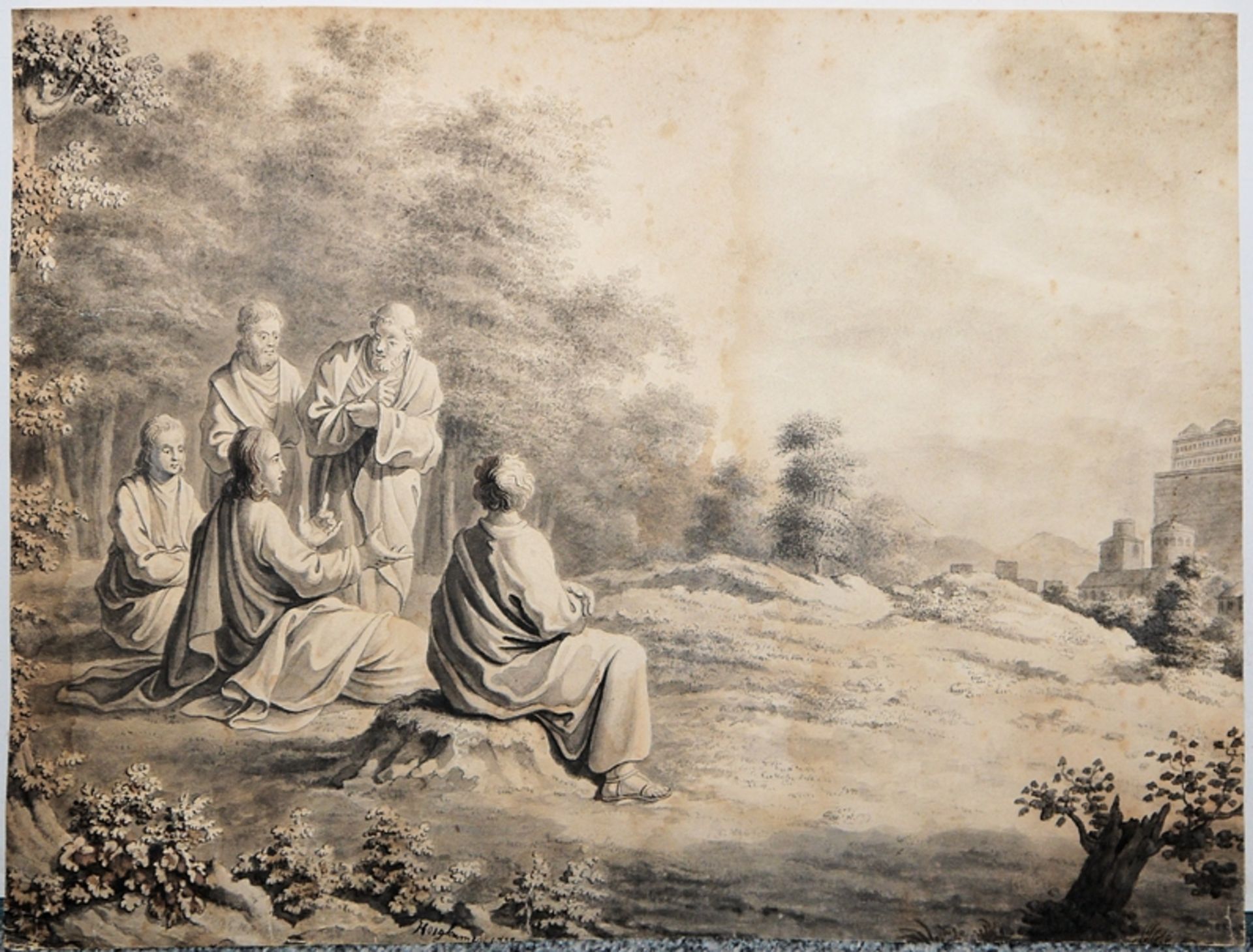 Hoogkamer von 1710 / 1718, Jesus im Disput mit den Pharisäern, sign. u. dat. Aquarell