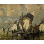 Ludwig Dill, Fischerboote in Chioggia, großes Ölgemälde, im Stuckrahmen