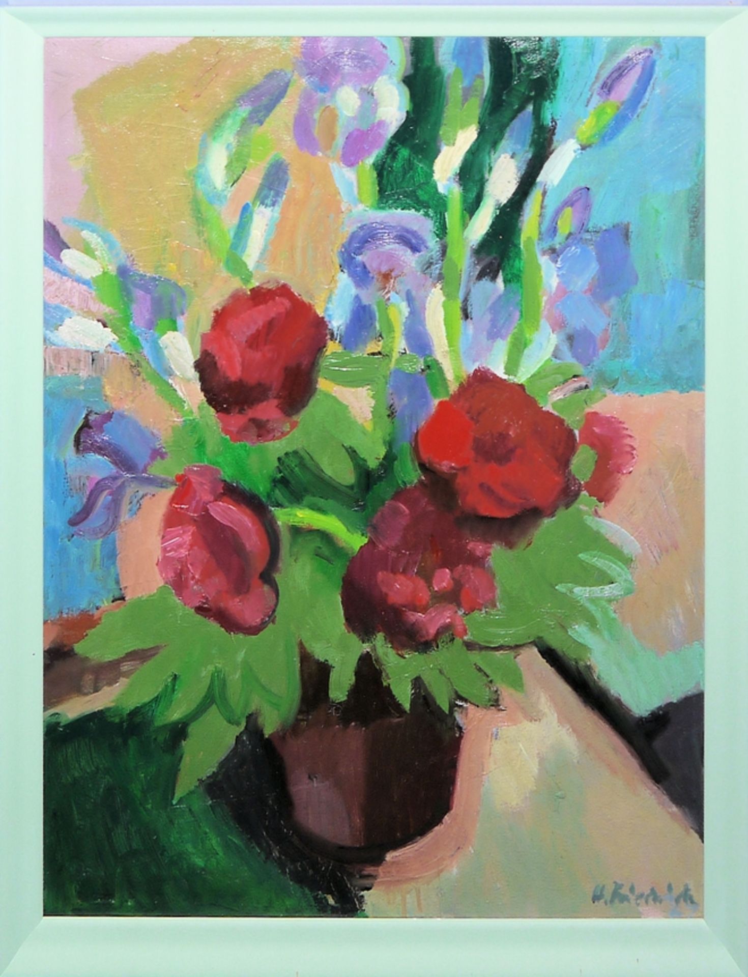 Heinz Friedrich, Expressive Blumen, Ölgemälde, gerahmt