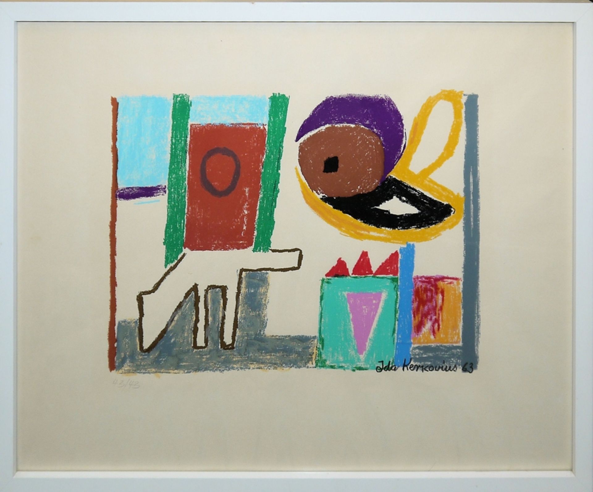 Ida Kerkovius, Schwebendes und Tier, signierte Farbserigraphie von 1963, gerahmt