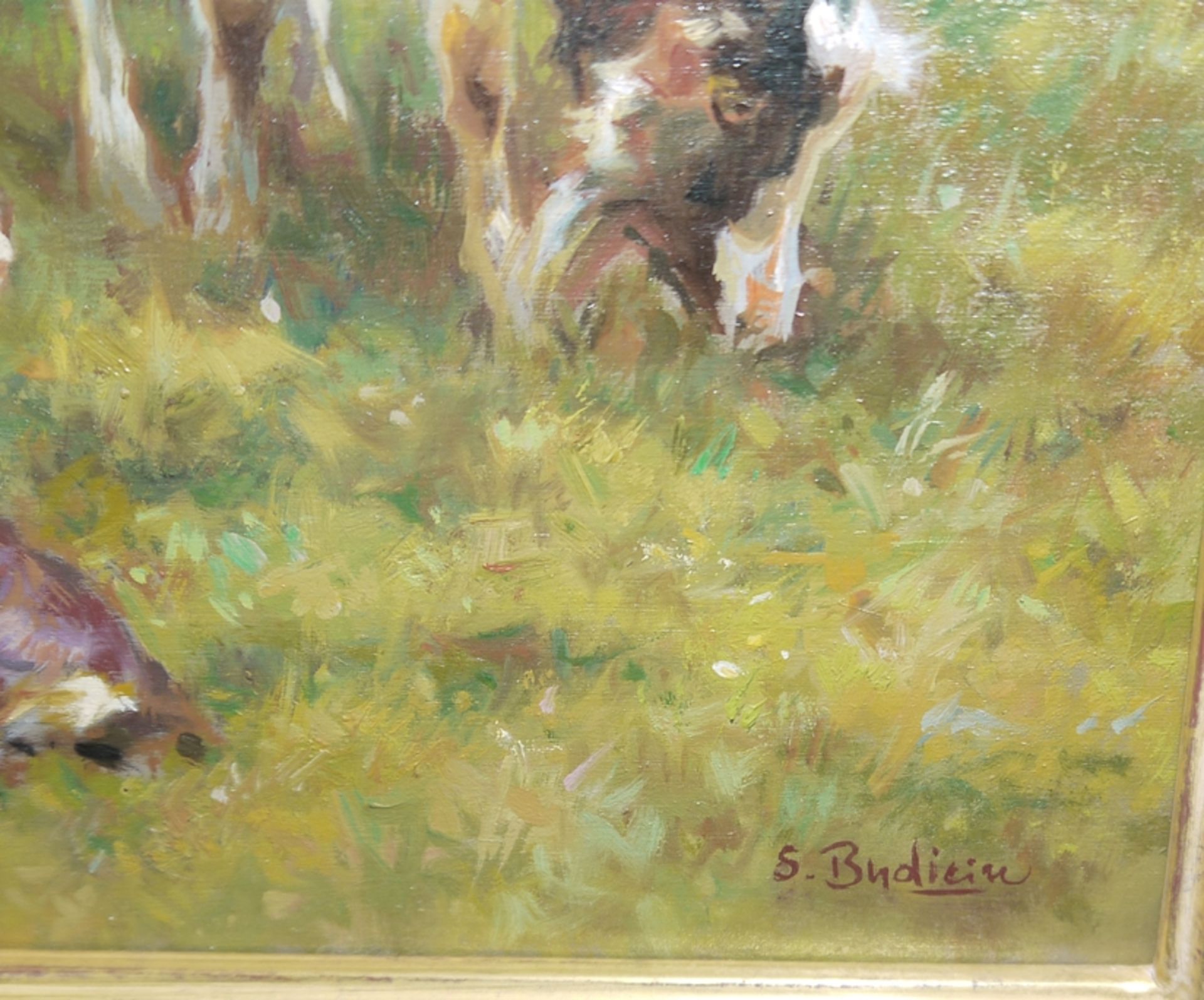 Sergio Budicin, 5 Ziegen, Ölgemälde in Galerierahmung - Bild 3 aus 4