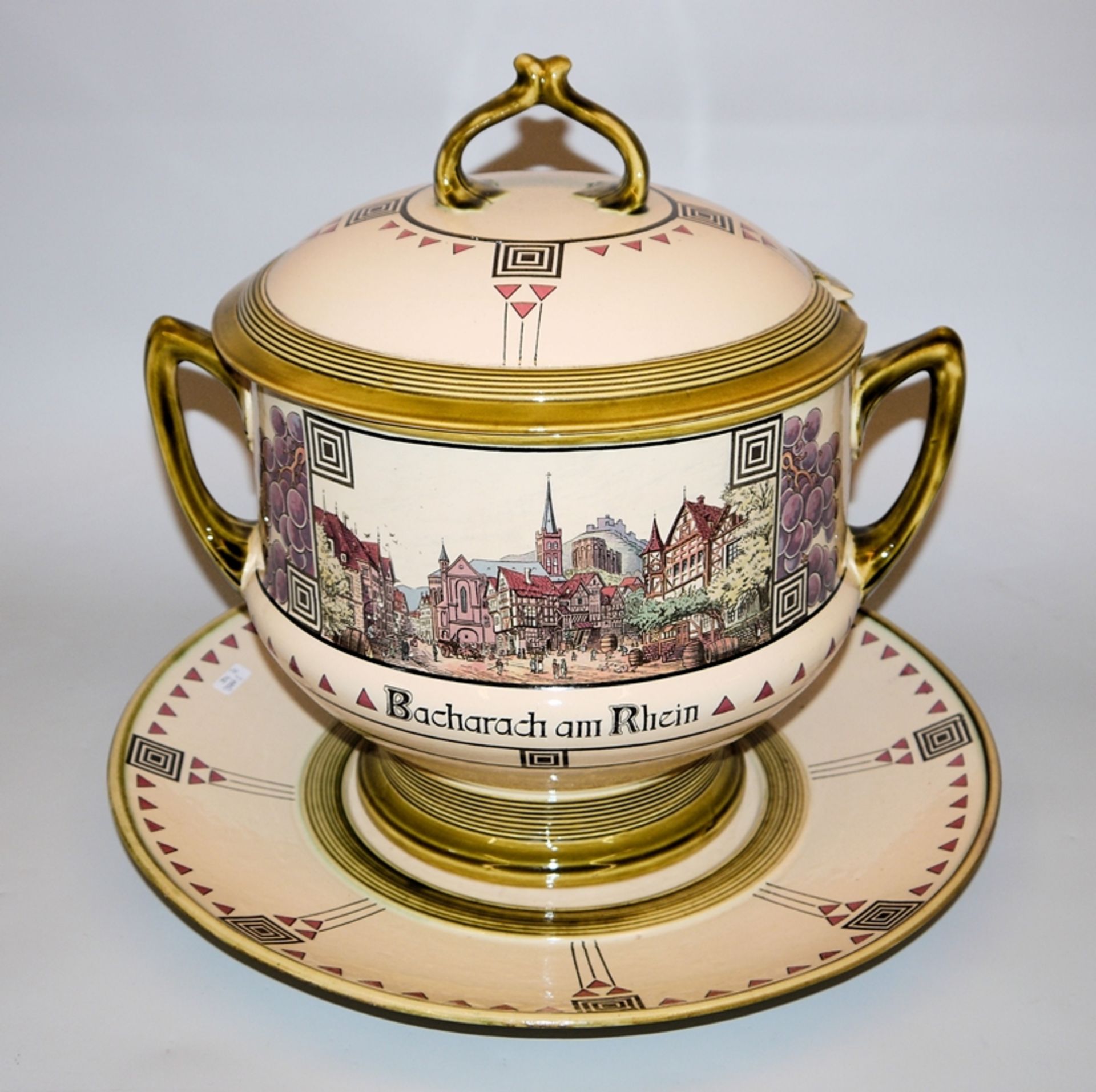 Große Jugendstil-Bowle auf Unterteller, Villeroy & Boch, Mettlach um 1910 - Bild 2 aus 2