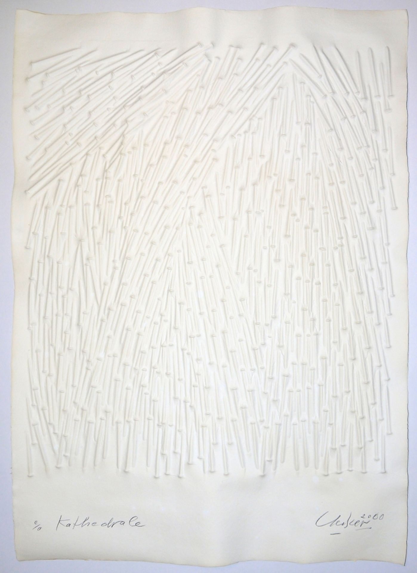 Günther Uecker, "Kathedrale", großer sign. Nagel-Prägedruck von 2000
