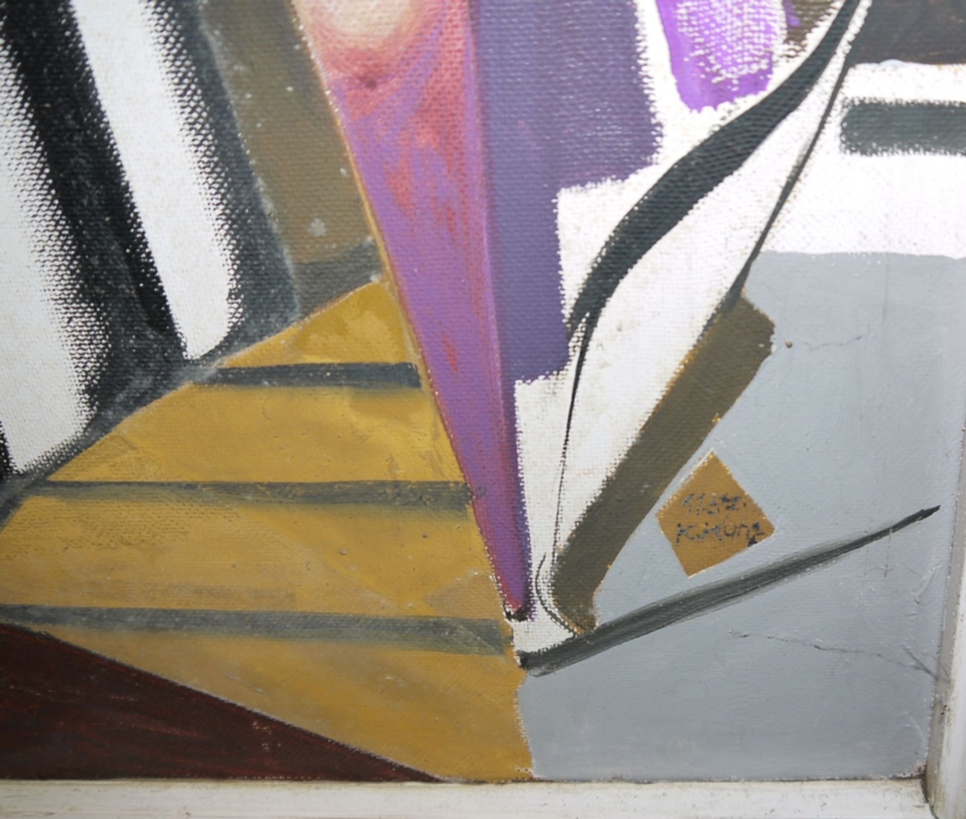 Karl Lorenz Kunz, "Interieur mit Kreuzchen", großes Ölgemälde von 1957, gerahmt - Bild 2 aus 3