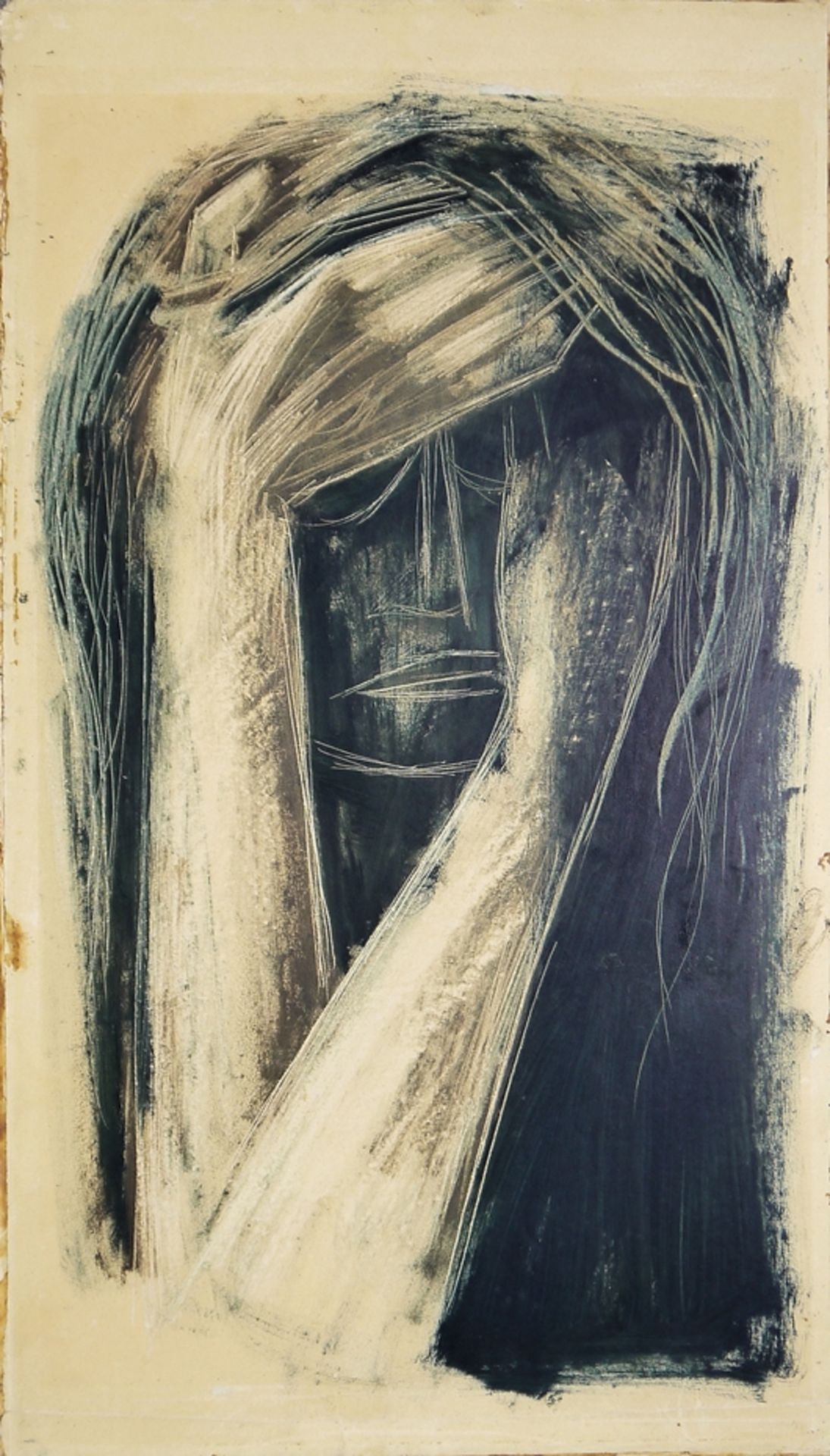 Rudolf Scharpf, Kriegsgefangene & Brustporträt einer trauernden Frau, zwei seltene Mischtechniken d - Bild 3 aus 3