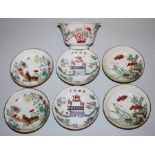 Sechs Tellerchen und eine Teeschale mit feiner Malerei, China 19. & 20. Jh.