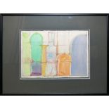 Heinz Kreutz, Triptychon: Farbgruppen & Farbfiguren, 3 Aquarelle gleich gerahmt