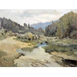 Eduard II Schleich, Flusslandschaft, impressionistisches Ölgemälde, München 1882, original gerahmt