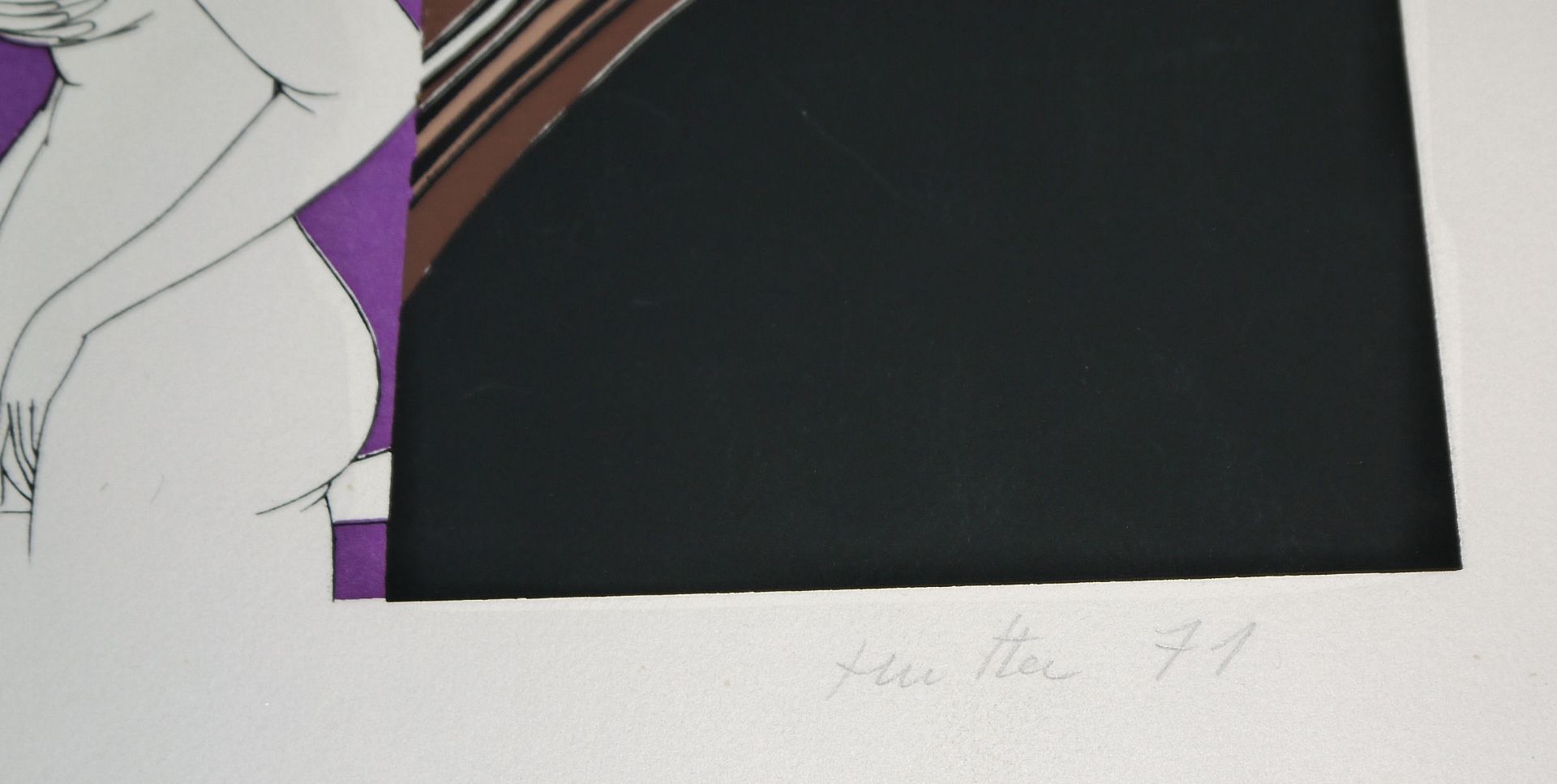 Wolfgang Hutter, Akte mit Blumen, signierte Farblithographie von 1971 - Bild 2 aus 2