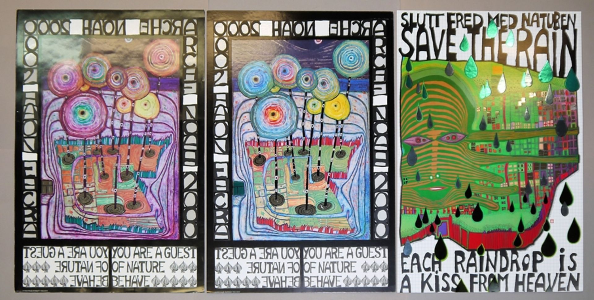 Friedensreich Hundertwasser, nach, 2 x "Arche Noah 2000", zwei Offsetprints mit Metallprägung von 1
