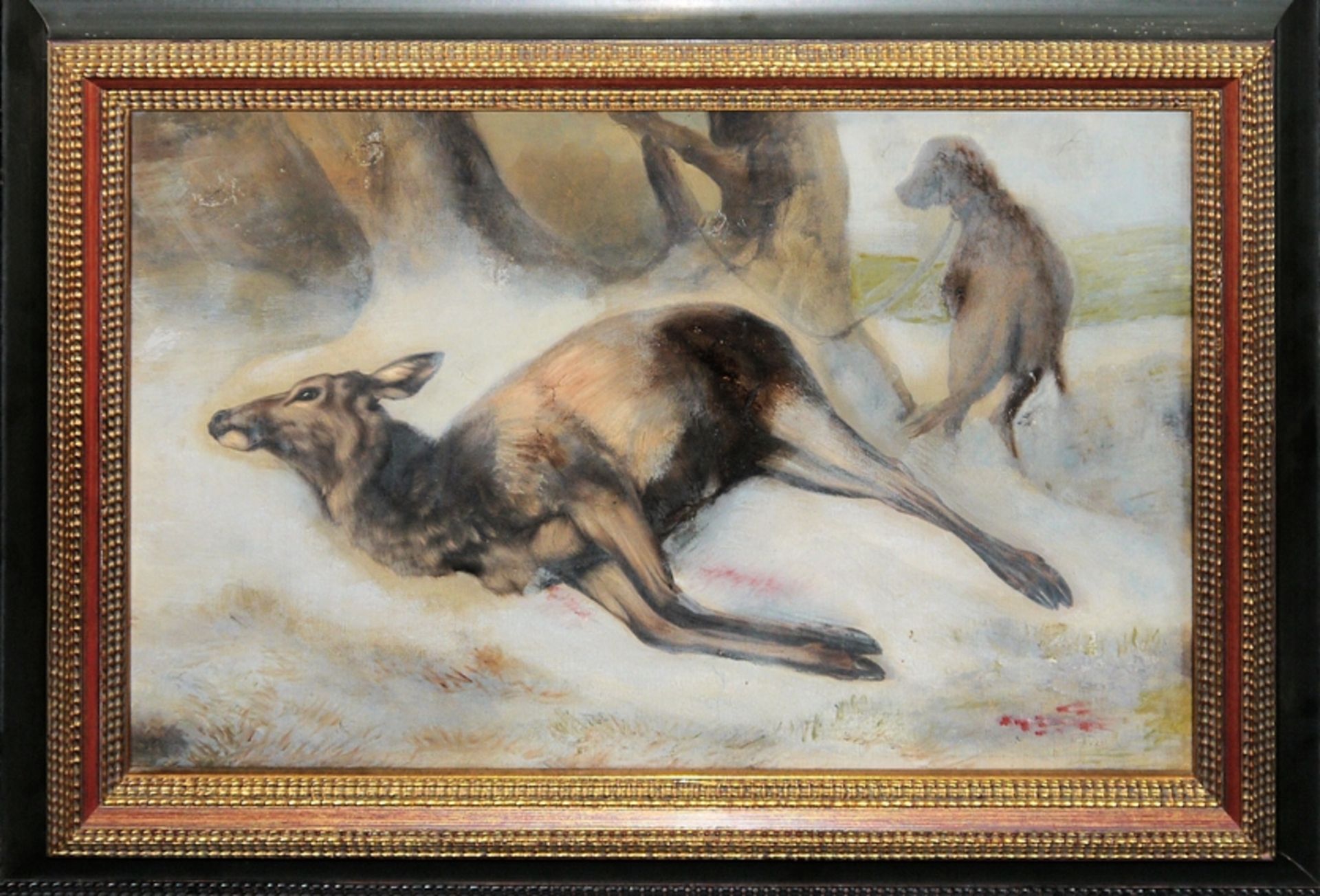 Johannes Christian Deiker, Erlegtes Wild im Schnee, Ölgemälde, gerahmt, aus Besitz der Künstlerfami