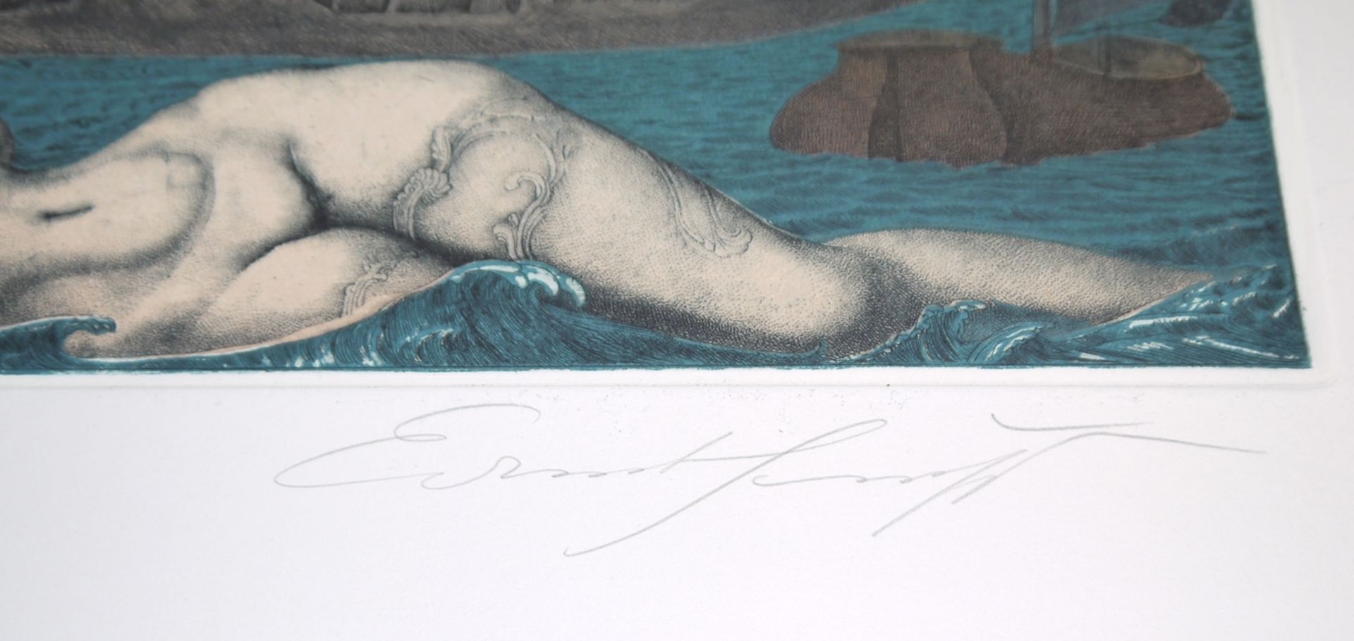 Ernst Fuchs, Das Gefängnis des Ikarus, signierte Farbaquatinta-Radierung von 1975 - Bild 2 aus 2