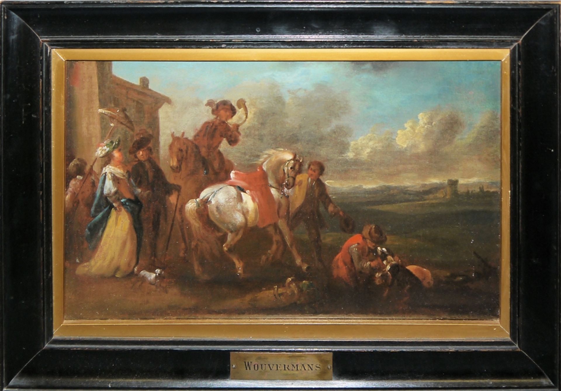 Philips Wouwerman Werkstatt/ Umkreis, Jagdgesellschaften, Paar Gegenstücke, Ölgemälde, gleich alt g - Bild 2 aus 6