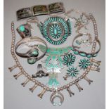 Sammlung Silberschmuck mit Türkisen und Perlmutt, Navajo, Nordamerika und Taxco, Mexico u.a.