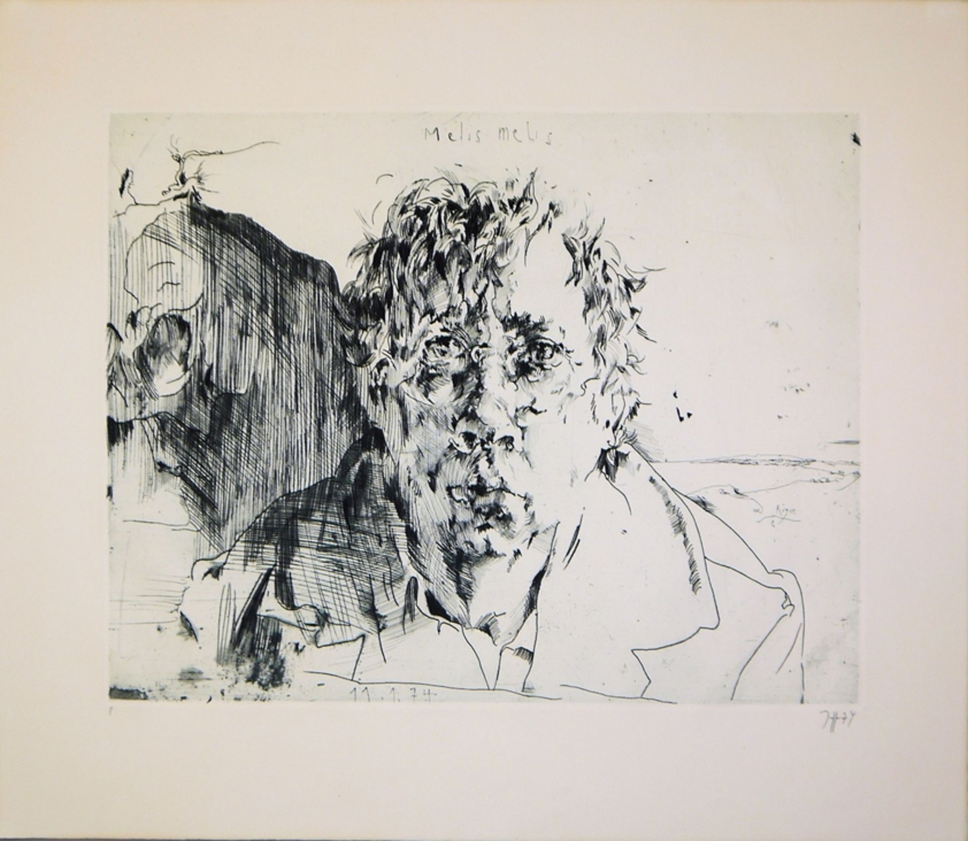 Horst Janssen, Melis Melis, signierte Radierung von 1974