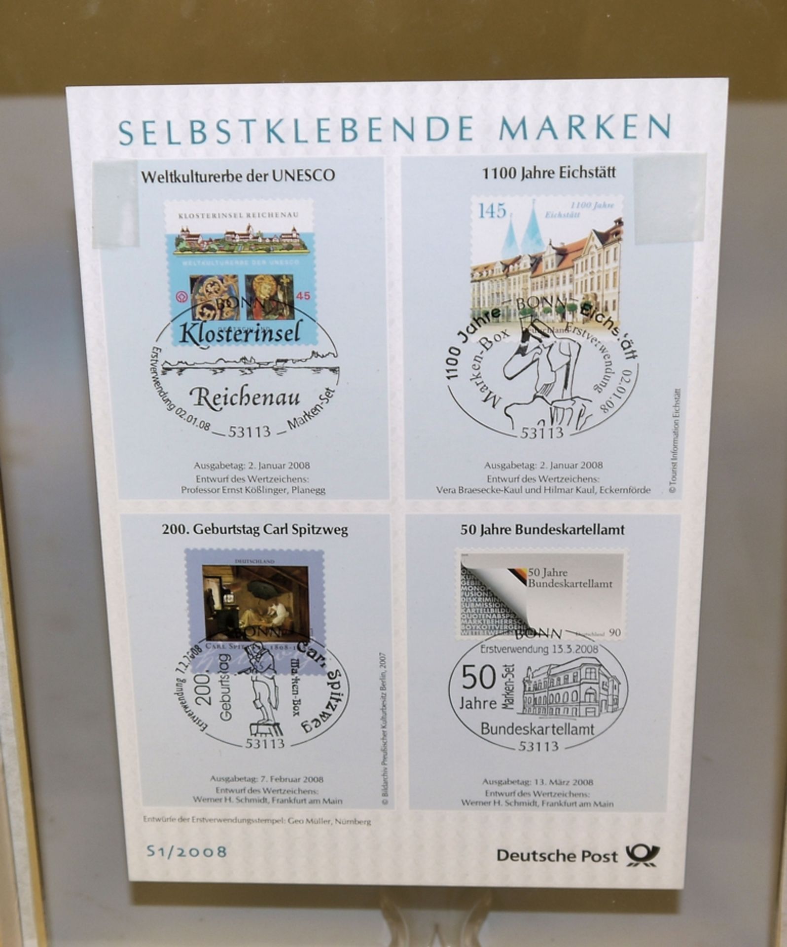 James Rizzi, 5 Briefmarken, "Europa - Herzliche Grüße" und 4 "Post"-Briefmarken, 2 x gerahmt - Bild 5 aus 5