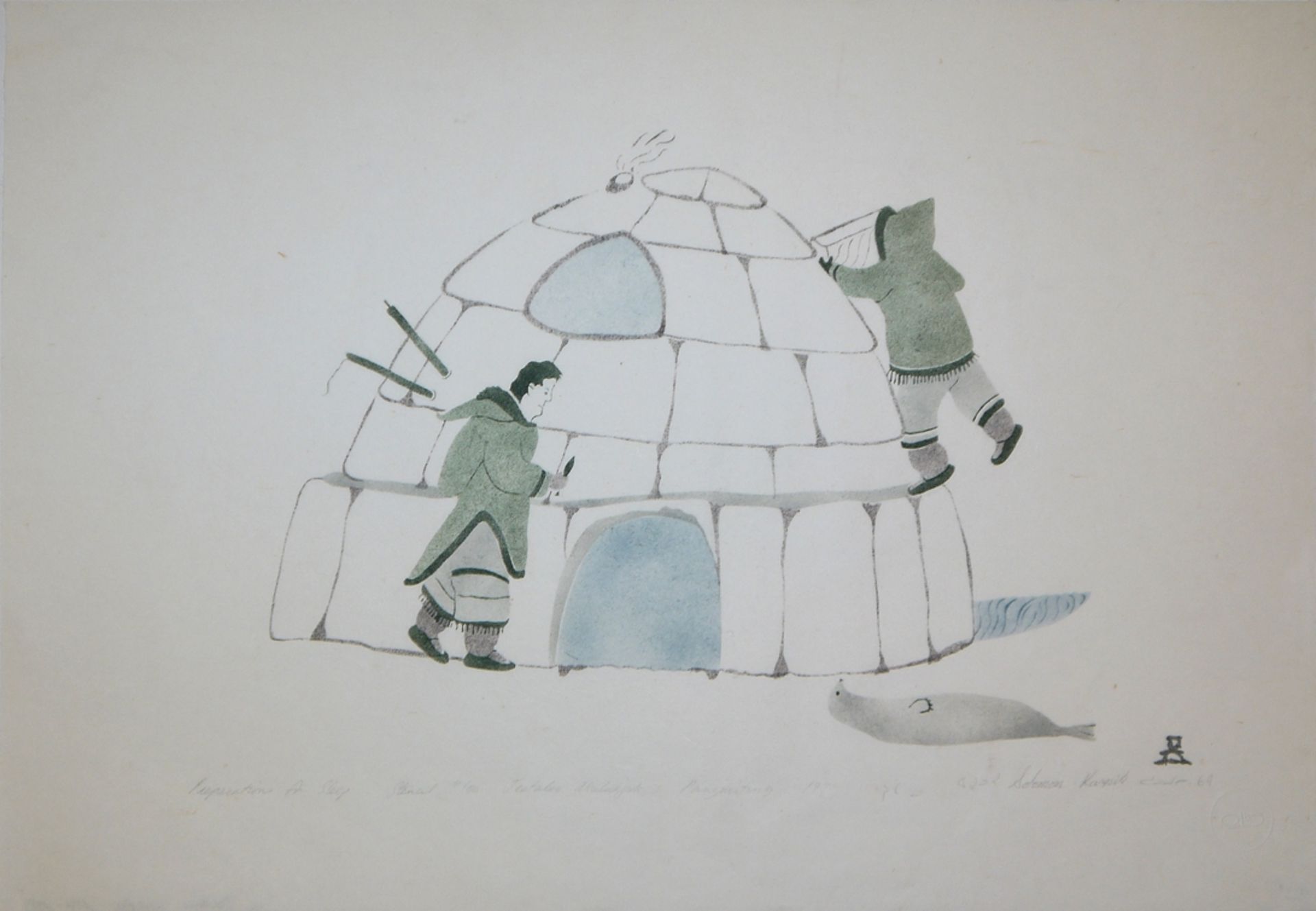 5 x Inuit Kunst: Kenojuak Ashevak, Solomon Karpik, 3 x Ashona Pitseolak, in schöner Sammelmappe - Bild 2 aus 5