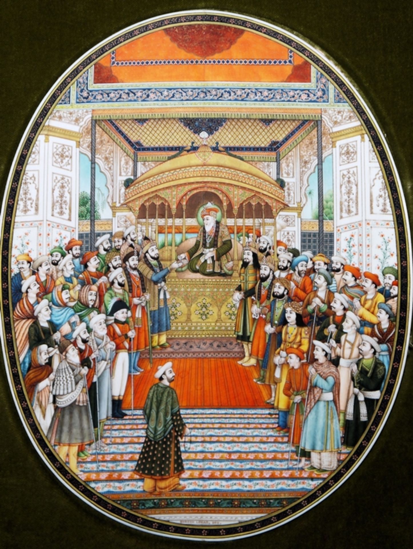 Durbar des Moghul-Herrschers Akbar Shah II., feine Miniaturmalerei von Suresh Lohar, Udaipur, Indie - Bild 2 aus 2