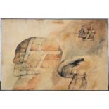 Wolfgang Bier, "Köpfe", Wandplastik mit Zeichnung auf Leder von 1976