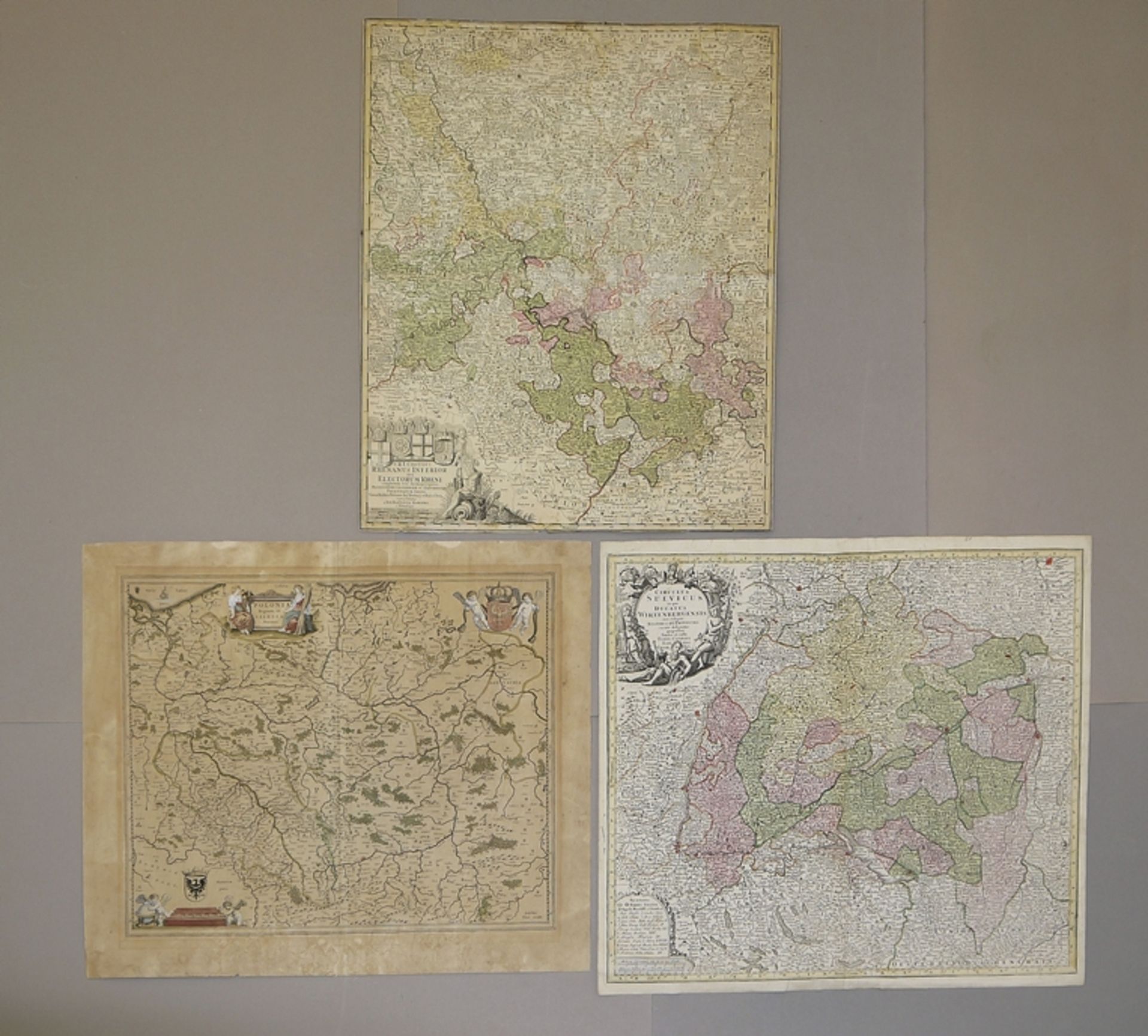 3 Kupferstichkarten von Willem Janszoon Blaeu und Johann Baptist Homann, 17.-18. Jh.