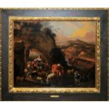 Nicolaes Berchem unsign. / zugeschr., Pastorale Ideal-Landschaft mit junger Hirtin und ihren Tieren