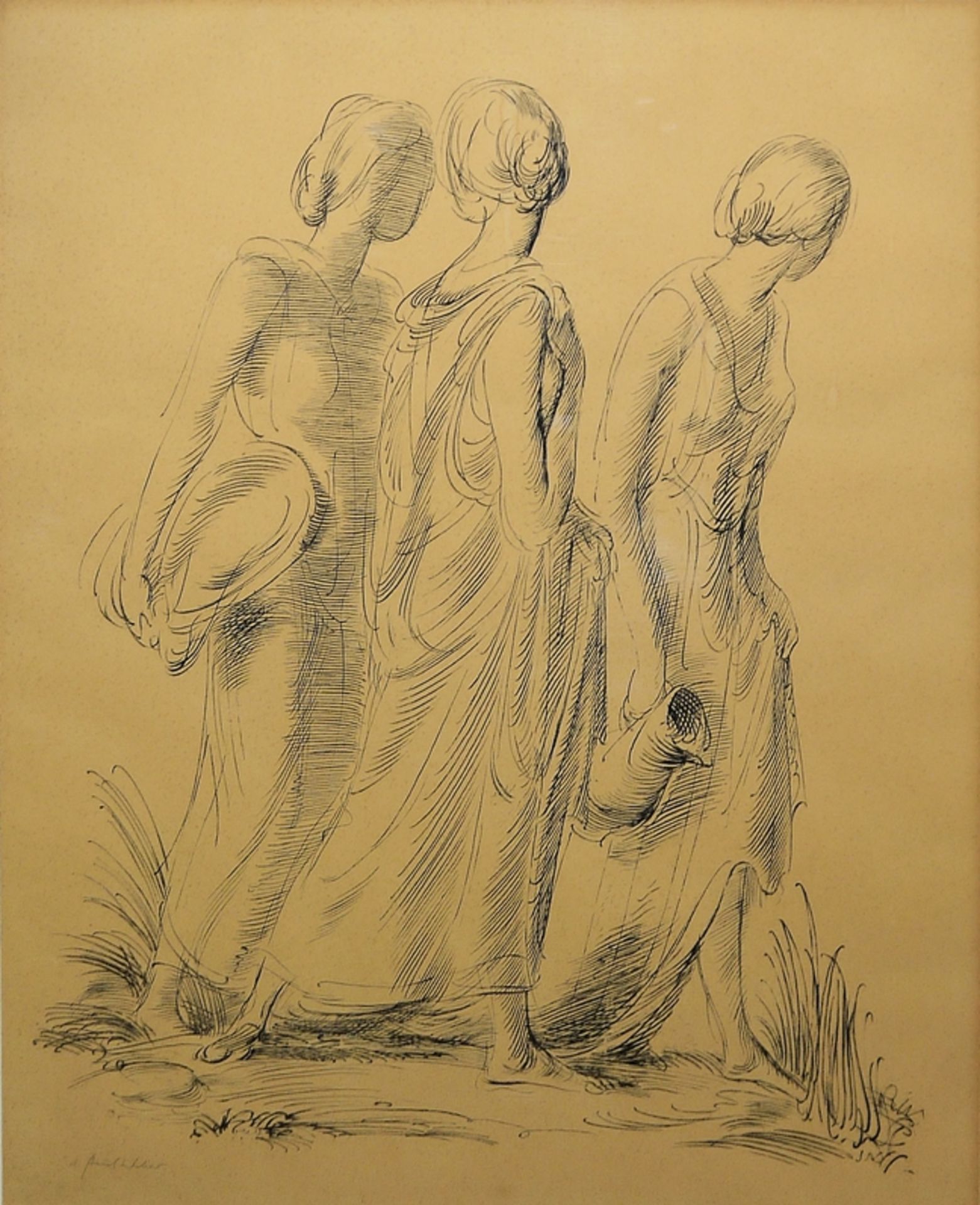 Andreas Paul Weber, "Der Gang zur Quelle", signierte Lithographie von 1952, gerahmt - Bild 2 aus 3