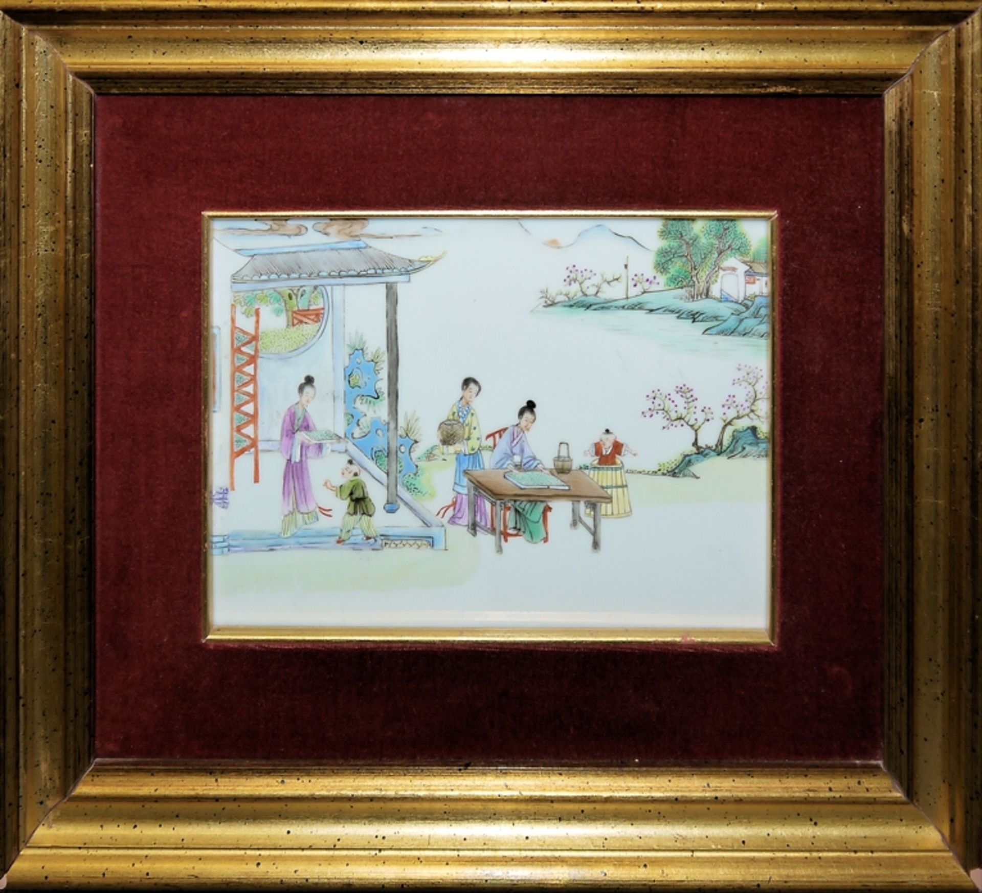 Zwei Porzellan-Bildplatten der späten Qing-Zeit, China 19. Jh., modern gerahmt - Bild 3 aus 4