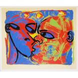 Rainer Fetting, "Der Kuss", großer sign. Farbsiebdruck von 1990