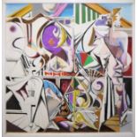 Karl Lorenz Kunz, "Interieur mit Kreuzchen", großes Ölgemälde von 1957, gerahmt