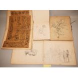 Biedermeier-Maler, drei Skizzenbücher des 19. Jhs. und Modellmappe des Architekten Karl Hoffacker u