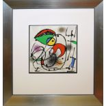 Joan Miró, Abstrakte Kompositionen, 2 Farblithographien von 1973, galeriegerahmt